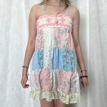 Load image into Gallery viewer, Pastel Candy Pink White Crochet Band Patchwork Mini Dress
