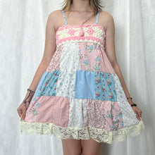 Load image into Gallery viewer, Pastel Candy Pink White Crochet Band Patchwork Mini Dress
