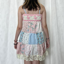 Load image into Gallery viewer, Pastel Candy Pink White Crochet Band Patchwork Mini Dress
