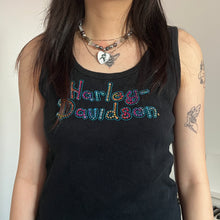 Load image into Gallery viewer, Harley Davidson Rainbow Logo Rhinestone Black Ribbed Tankn Top
