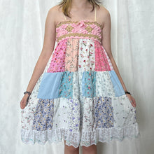 Load image into Gallery viewer, Pastel Candy Pink Toffee Flower Crochet Band Patchwork Mini Dress
