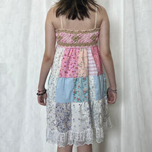 Load image into Gallery viewer, Pastel Candy Pink Toffee Flower Crochet Band Patchwork Mini Dress
