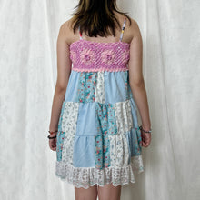 Load image into Gallery viewer, Pastel Candy Ombre Pink Fuschia Crochet Band Patchwork Mini Dress
