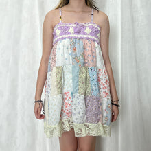 Load image into Gallery viewer, Pastel Candy Purple White Crochet Band Patchwork Mini Dress
