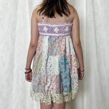 Load image into Gallery viewer, Pastel Candy Purple White Crochet Band Patchwork Mini Dress
