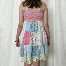 Load image into Gallery viewer, Pastel Candy Coral Pink Purple Crochet Band Patchwork Mini Dress
