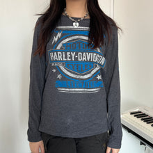 Load image into Gallery viewer, Harley Davidson Grey Long Sleeves Blue White Logo Top
