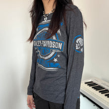 Load image into Gallery viewer, Harley Davidson Grey Long Sleeves Blue White Logo Top
