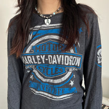 Load image into Gallery viewer, Harley Davidson Grey Long Sleeves Blue White Logo Top
