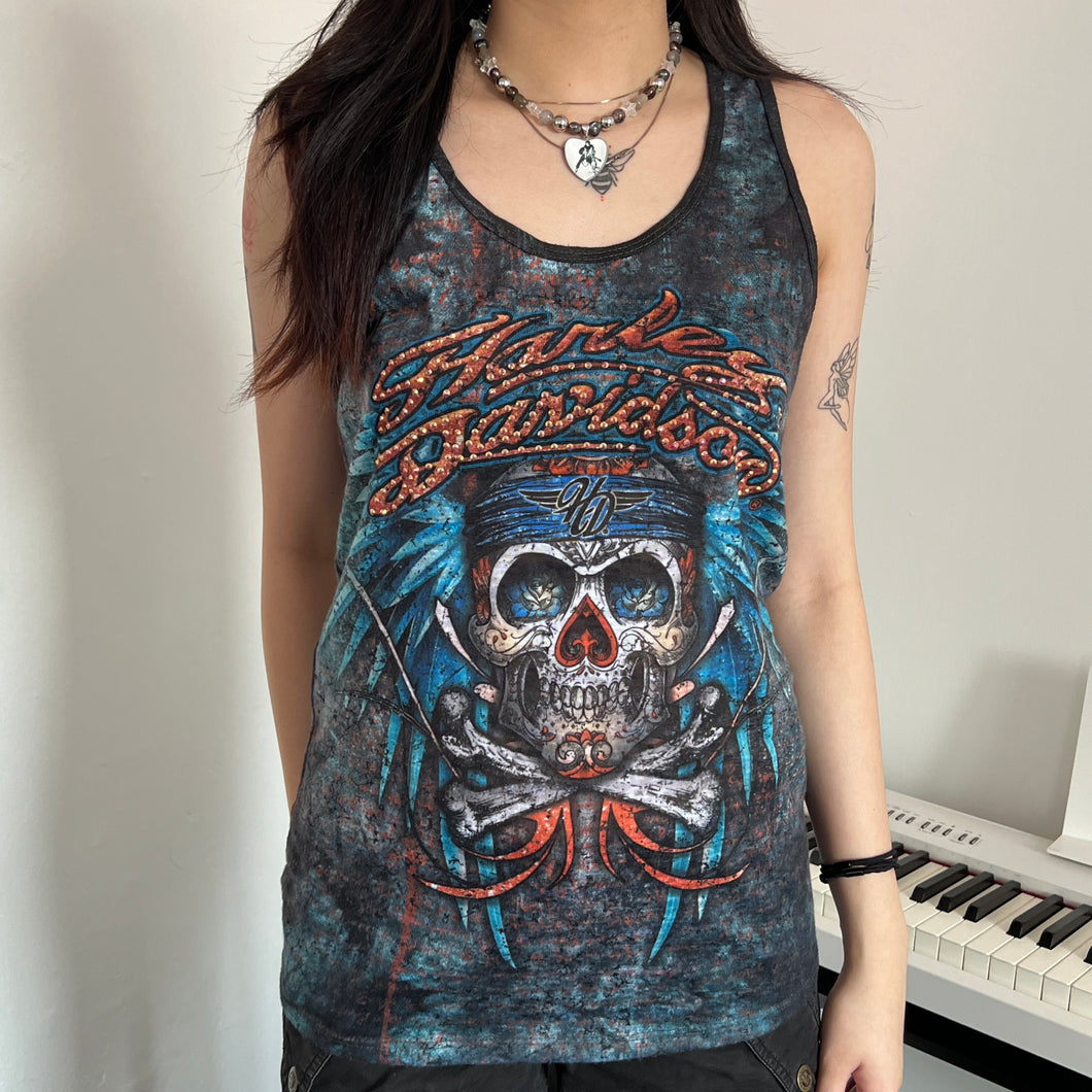 Harley Davidson Grunge Watercolour Skull Tank Top