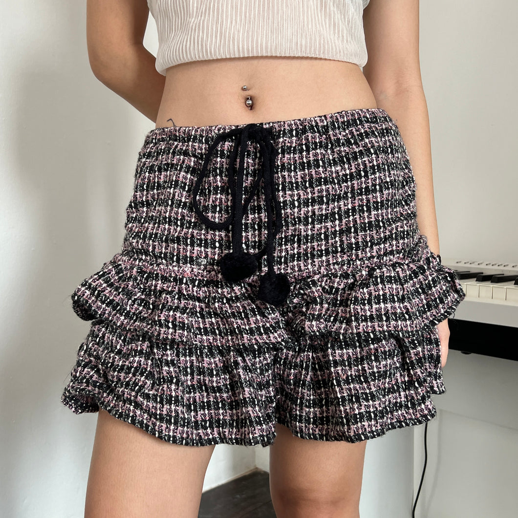 Purple Pink Black Tweed Tiered Mini Skirt