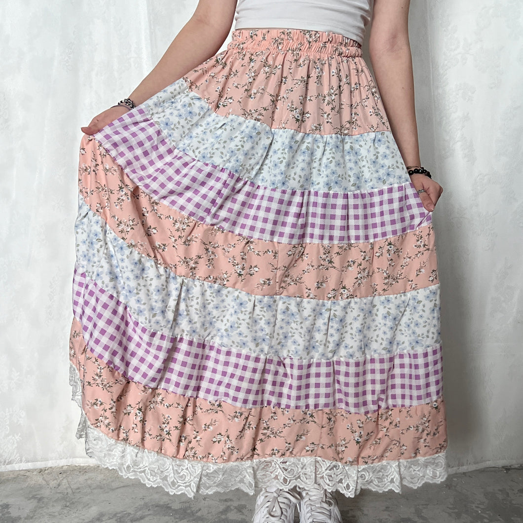 Pastel Purple Gingham Plaid Tiered Skirt