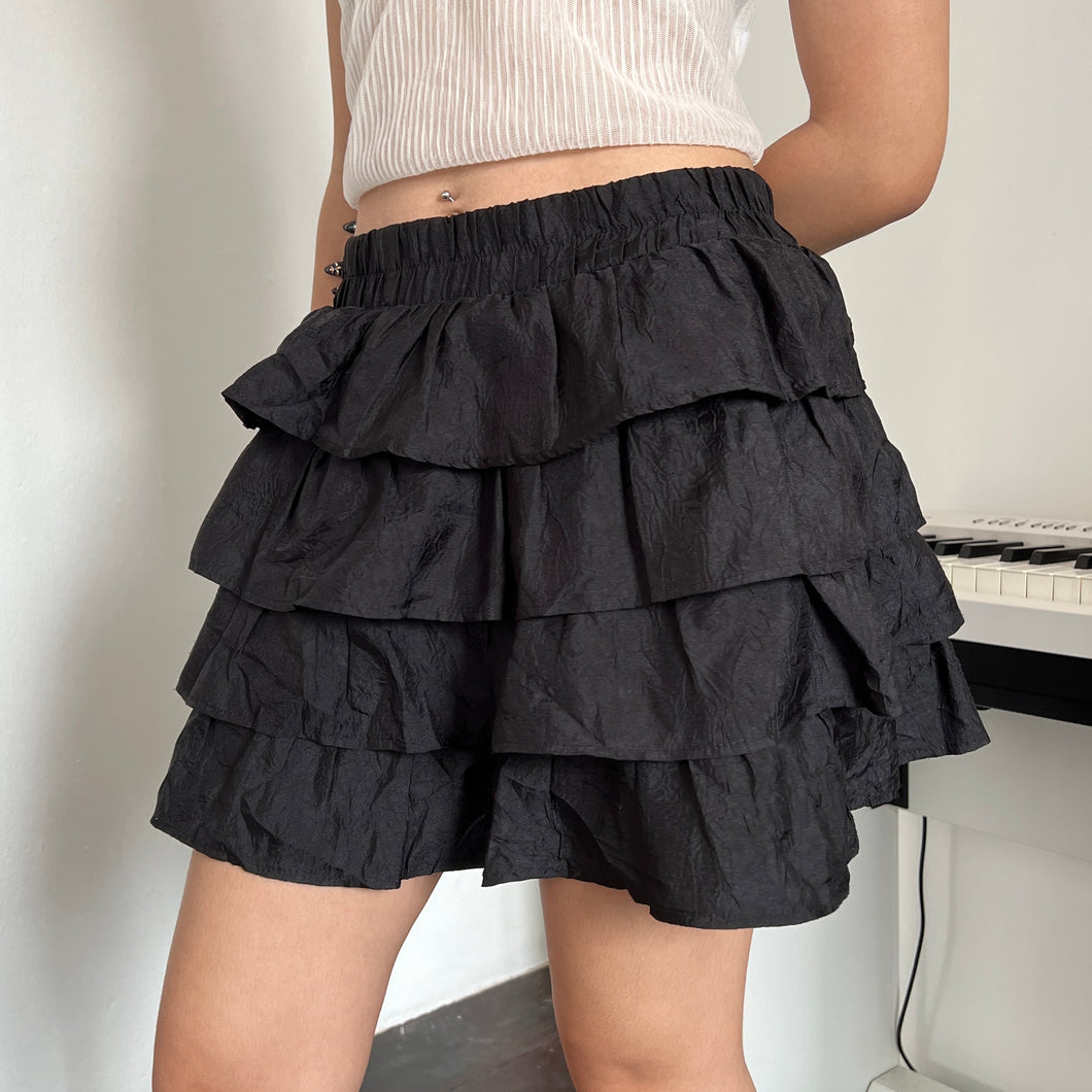 Black Lightweight Ruffles Tiered Mini Skirt