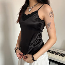 Load image into Gallery viewer, Black Embroidery Silky Camisole Top
