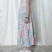 Load image into Gallery viewer, Pastel White Top Blue Pink Plaid Patchwork Skirt
