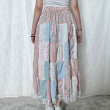 Load image into Gallery viewer, Pastel Pink Top Blue Colour Block Patchwork Skirt
