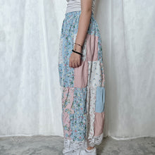 Load image into Gallery viewer, Pastel Dusty Blue Black Spotted Flower Patchwork Skirt
