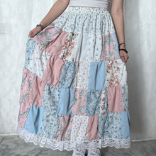 Load image into Gallery viewer, Pastel White Top Pink Baby Blue Patchwork Skirt
