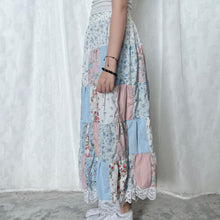 Load image into Gallery viewer, Pastel White Top Pink Baby Blue Patchwork Skirt
