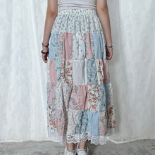 Load image into Gallery viewer, Pastel White Top Pink Baby Blue Patchwork Skirt
