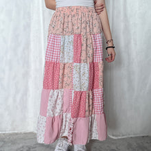 Load image into Gallery viewer, Pastel Pink Polka Dot Gingham Patchwork Skirt
