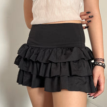 Load image into Gallery viewer, Black Nylon Thick Waist Tiered Mini Skirt
