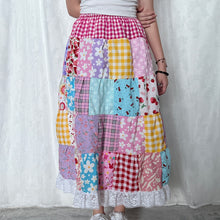 Load image into Gallery viewer, Pastel Funky Fuschia Rabbit Yellow Gingham Patchwork Skirt
