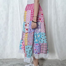 Load image into Gallery viewer, Pastel Funky Fuschia Rabbit Yellow Gingham Patchwork Skirt
