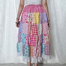 Load image into Gallery viewer, Pastel Funky Fuschia Rabbit Yellow Gingham Patchwork Skirt
