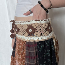 Load image into Gallery viewer, Grunge Beige Brown Flower White Core Flower Crochet Band Patchwork Maxi Skirt
