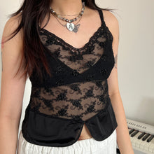 Load image into Gallery viewer, Black Floral Mesh Camisole Top
