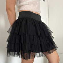 Load image into Gallery viewer, Black Mesh Ruffled Tiered Mini Skirt
