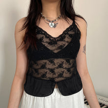 Load image into Gallery viewer, Black Floral Mesh Camisole Top
