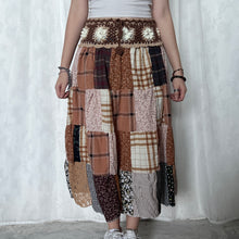 Load image into Gallery viewer, Grunge Brown Beige Full White Flower Crochet Band Patchwork Maxi Skirt
