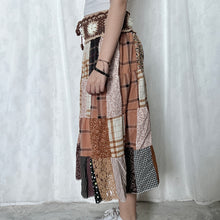 Load image into Gallery viewer, Grunge Brown Beige Full White Flower Crochet Band Patchwork Maxi Skirt
