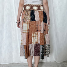 Load image into Gallery viewer, Grunge Brown Beige Full White Flower Crochet Band Patchwork Maxi Skirt
