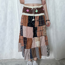 Load image into Gallery viewer, Grunge Brown Candy Crochet Band Patchwork Maxi Skirt
