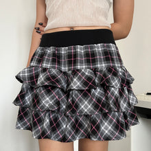 Load image into Gallery viewer, Black Pink Plaid Tiered Mini Skirt
