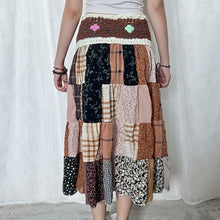 Load image into Gallery viewer, Grunge Brown Candy Crochet Band Patchwork Maxi Skirt
