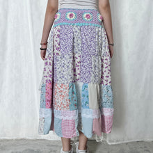 Load image into Gallery viewer, Pastel Purple Blue Magenta White Crochet Band Lace Asymmetrical Patchwork Maxi Skirt
