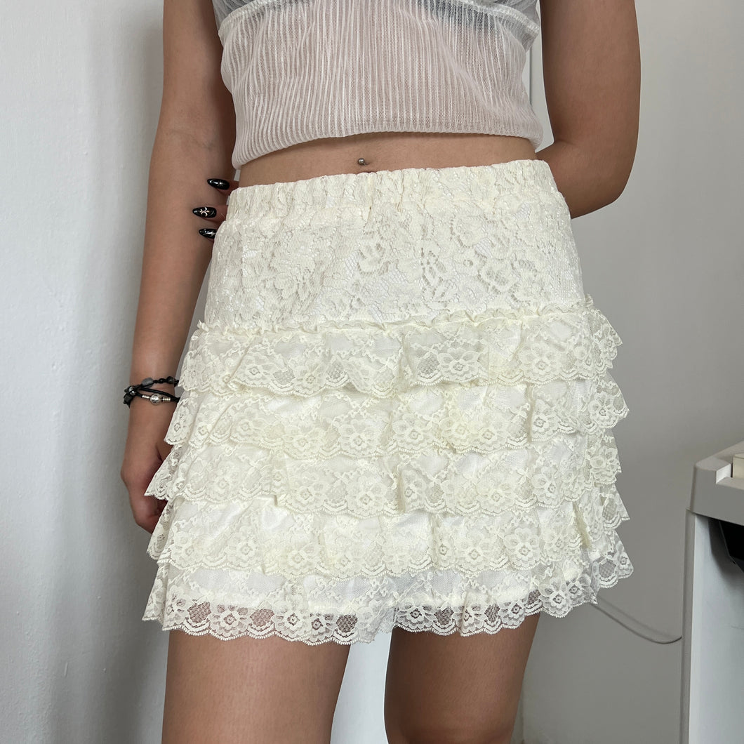 Cream Lace Fairy Tiered Mini Skirt