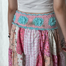 Load image into Gallery viewer, Pastel Pink Blue Crochet Band Lace Asymmetrical Patchwork Maxi Skirt
