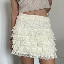 Load image into Gallery viewer, Cream Lace Fairy Tiered Mini Skirt
