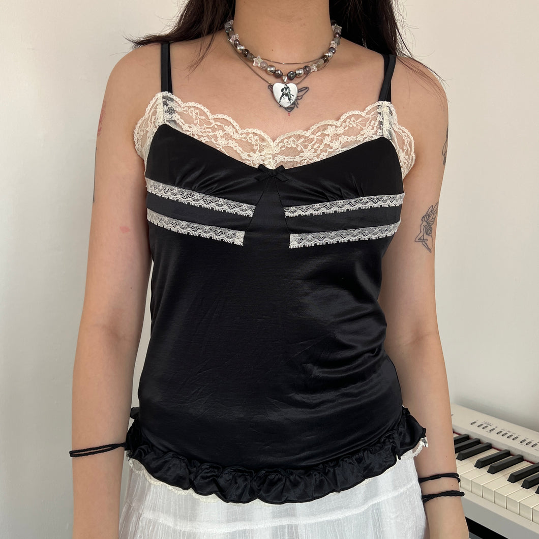 Black White Coquette Milkmaid Lace Camisole Top