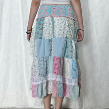 Load image into Gallery viewer, Pastel Mixed Pink Blue Crochet Band Lace Asymmetrical Patchwork Maxi Skirt
