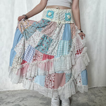 Load image into Gallery viewer, Pastel White Blue Crochet Band Lace Asymmetrical Patchwork Maxi Skirt
