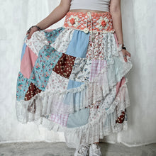 Load image into Gallery viewer, Pastel Coral Orange White Crochet Band Lace Asymmetrical Patchwork Maxi Skirt
