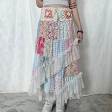 Load image into Gallery viewer, Pastel White Coral Orange Crochet Band Lace Asymmetrical Patchwork Maxi Skirt
