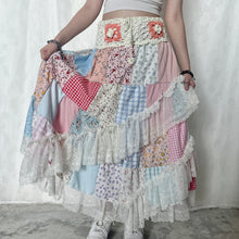 Load image into Gallery viewer, Pastel White Coral Orange Crochet Band Lace Asymmetrical Patchwork Maxi Skirt
