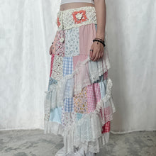 Load image into Gallery viewer, Pastel White Coral Orange Crochet Band Lace Asymmetrical Patchwork Maxi Skirt
